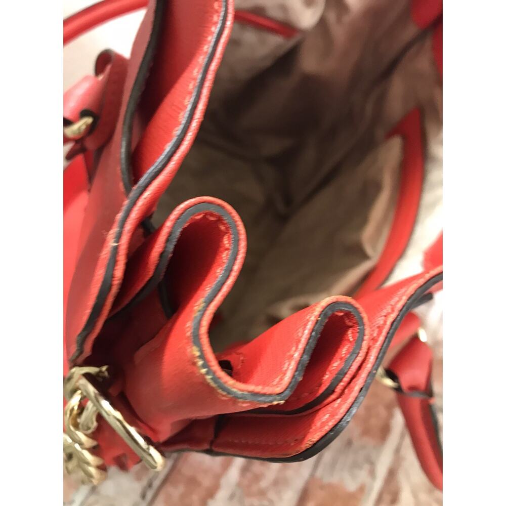 MICHAEL KORS Riley Optic RED LOCK Charm Leather Lg Satchel Chain Crossbody Bag - Picture 12 of 15